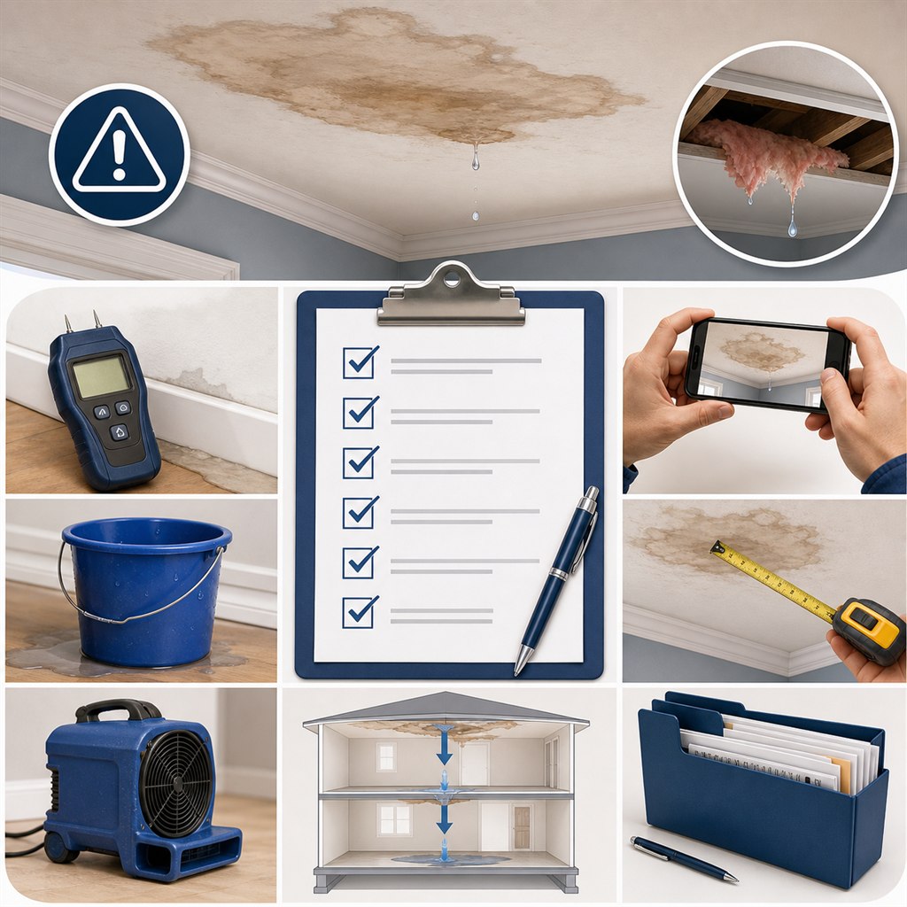 Ceiling water damage checklist for source documentation moisture checks and repair planning